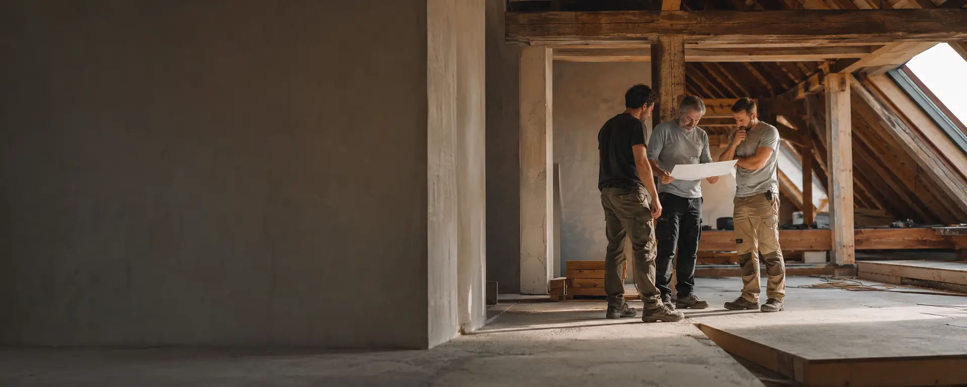 Équipe réunie sur un chantier de rénovation